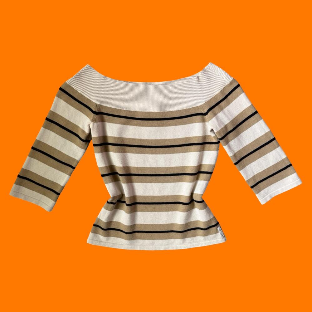 00's vintage cream striped off the shoulder y2k top SMALL armani exchange
